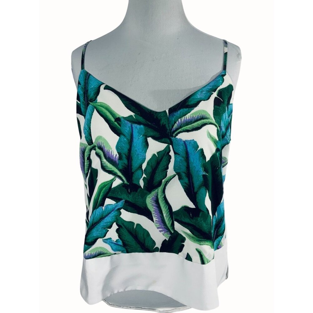 Women’s Tropical Leaf Print Camisole Tank Top - White/Green/Blue